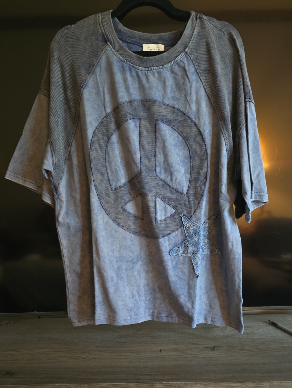 Sage & Fig Womens Washed Blue Peace Graphic Tee